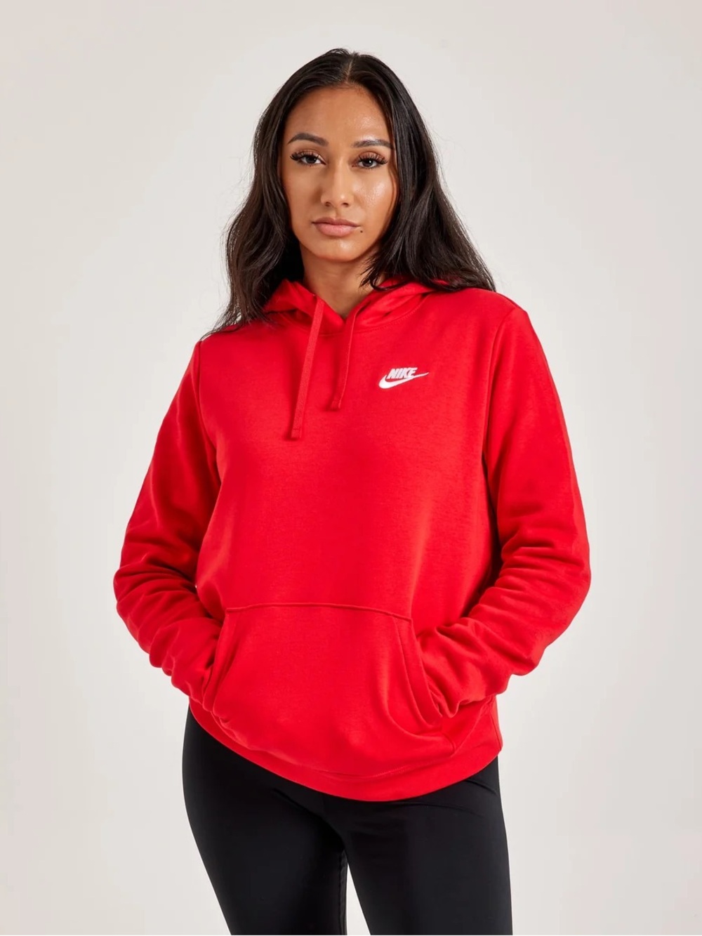 Nike Sportswear Club Fleece Pullover Pocket Cotton University Red Hoodie Size M